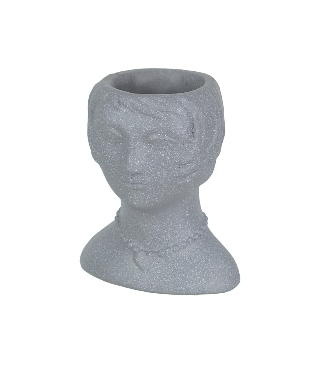 Roaring 20's Flapper Lady Gray Concrete Head Mini Planter 6 Inches Tall